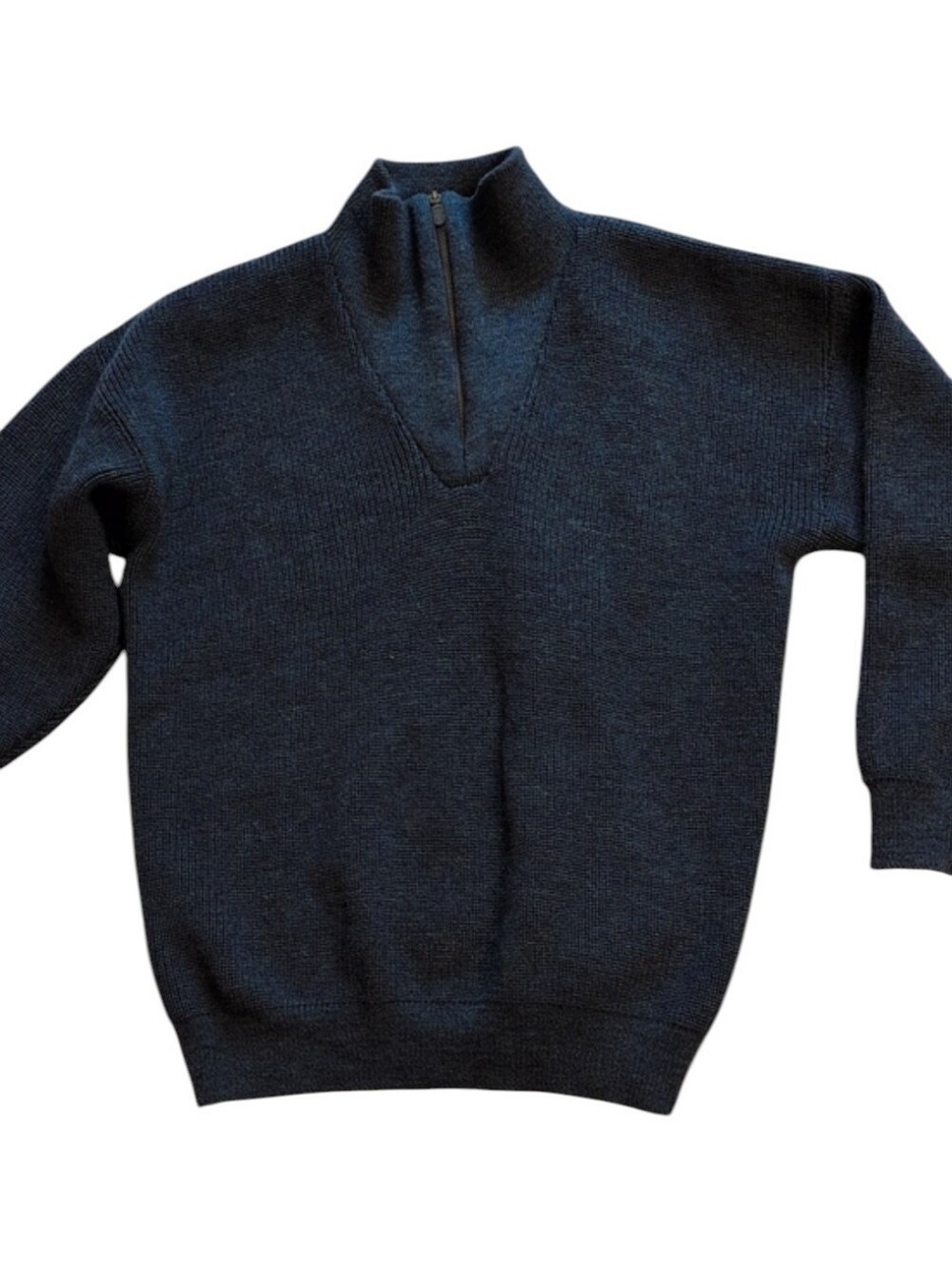 Peregrine Knitwear Pure New Wool Sweater 1/4 Zip Neck Dark Blue Size L